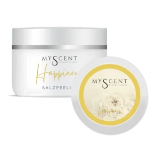 Handgefertigtes Salzpeeling "Happiness" aus der Manufaktur Miriams Duftwelt Vegane Naturkosmetik mit hochwertigen Bio-Ölen und frei von jeglichen Zusatzstoffen. 250 g